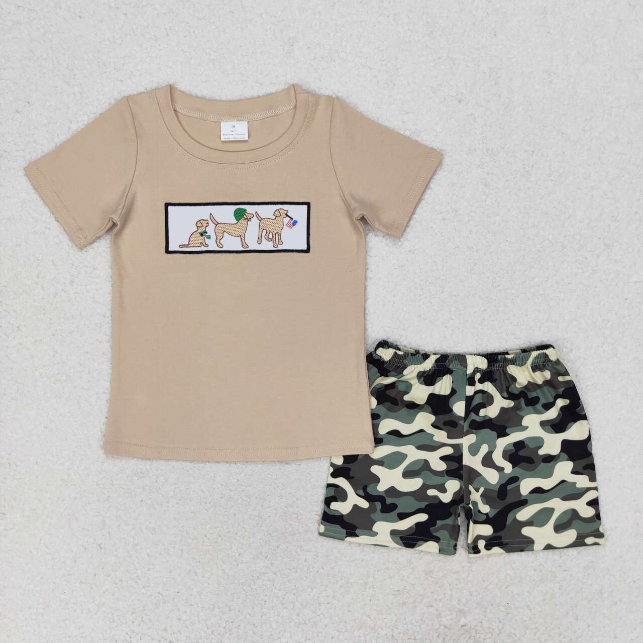 BSSO0720 Dog Flag Embroidery Top Camo Shorts Boys 4th of July Clothes Set
