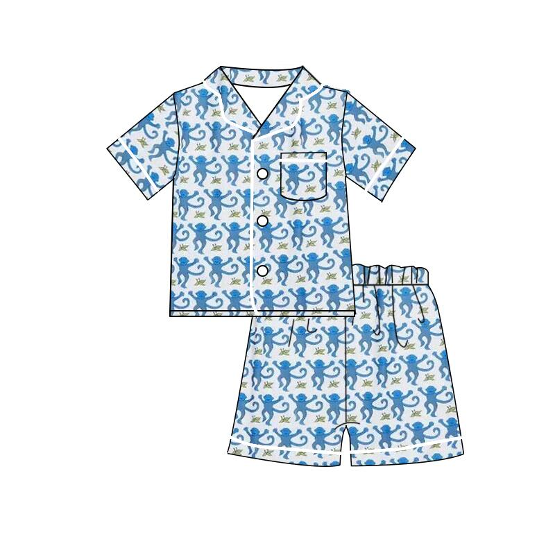 (Pre-order)BSSO0793 Blue Monkey Print Boys Summer Pajamas Clothes Set