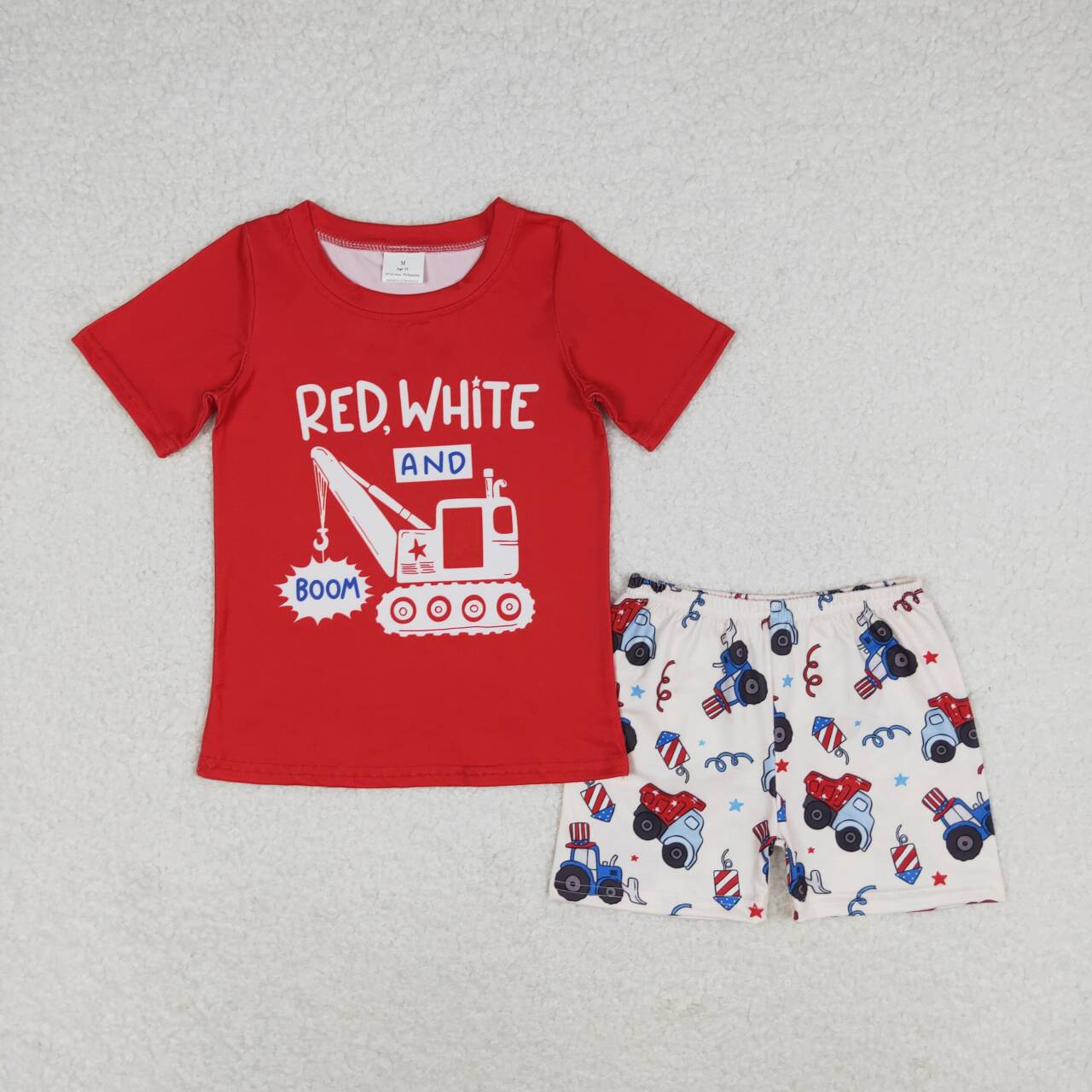 Trucks Print Boys 4th of July Clothes Set Brothers Wear