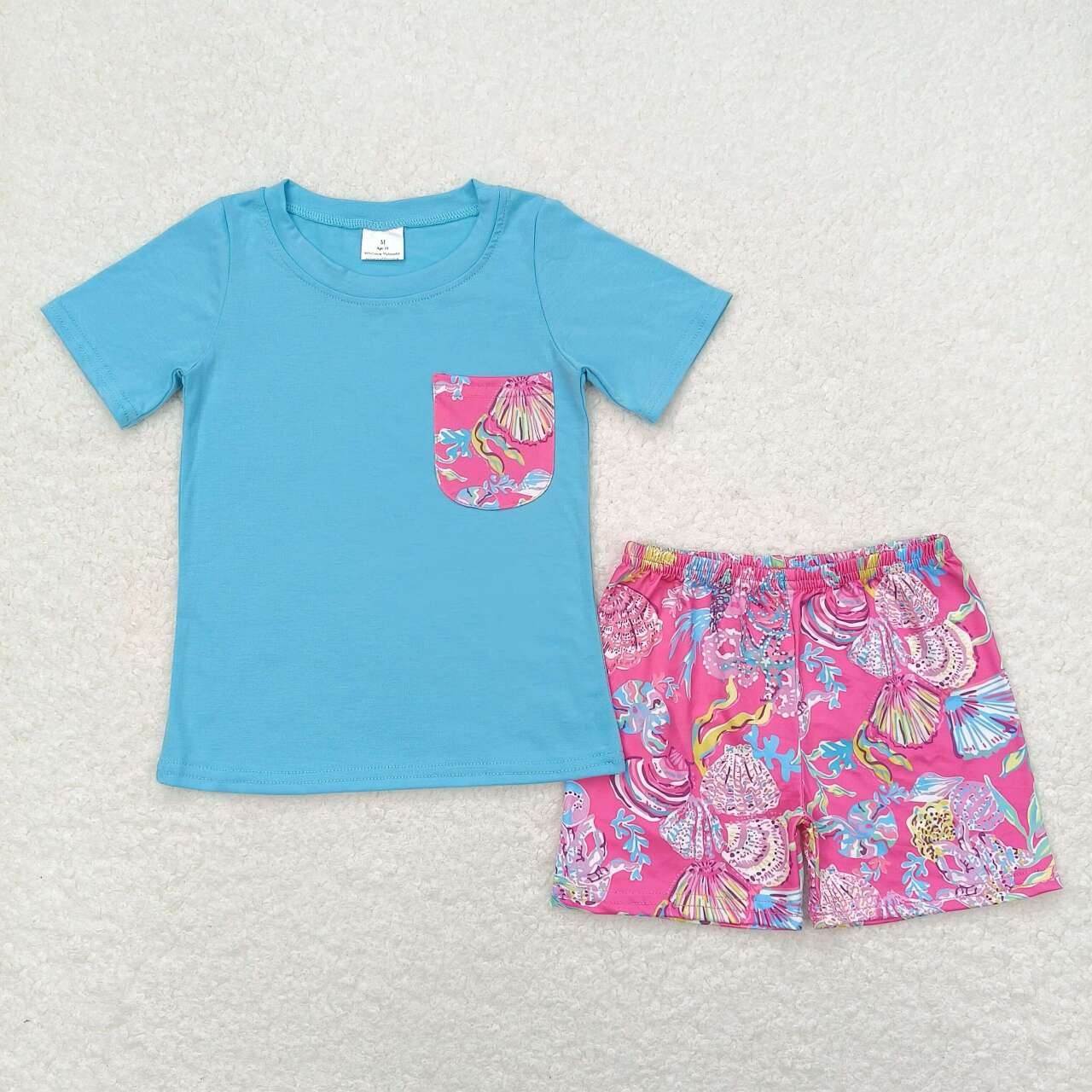 BSSO0841 Blue Pocket Top Shell Seaweed Shorts Boys Summer Clothes Set