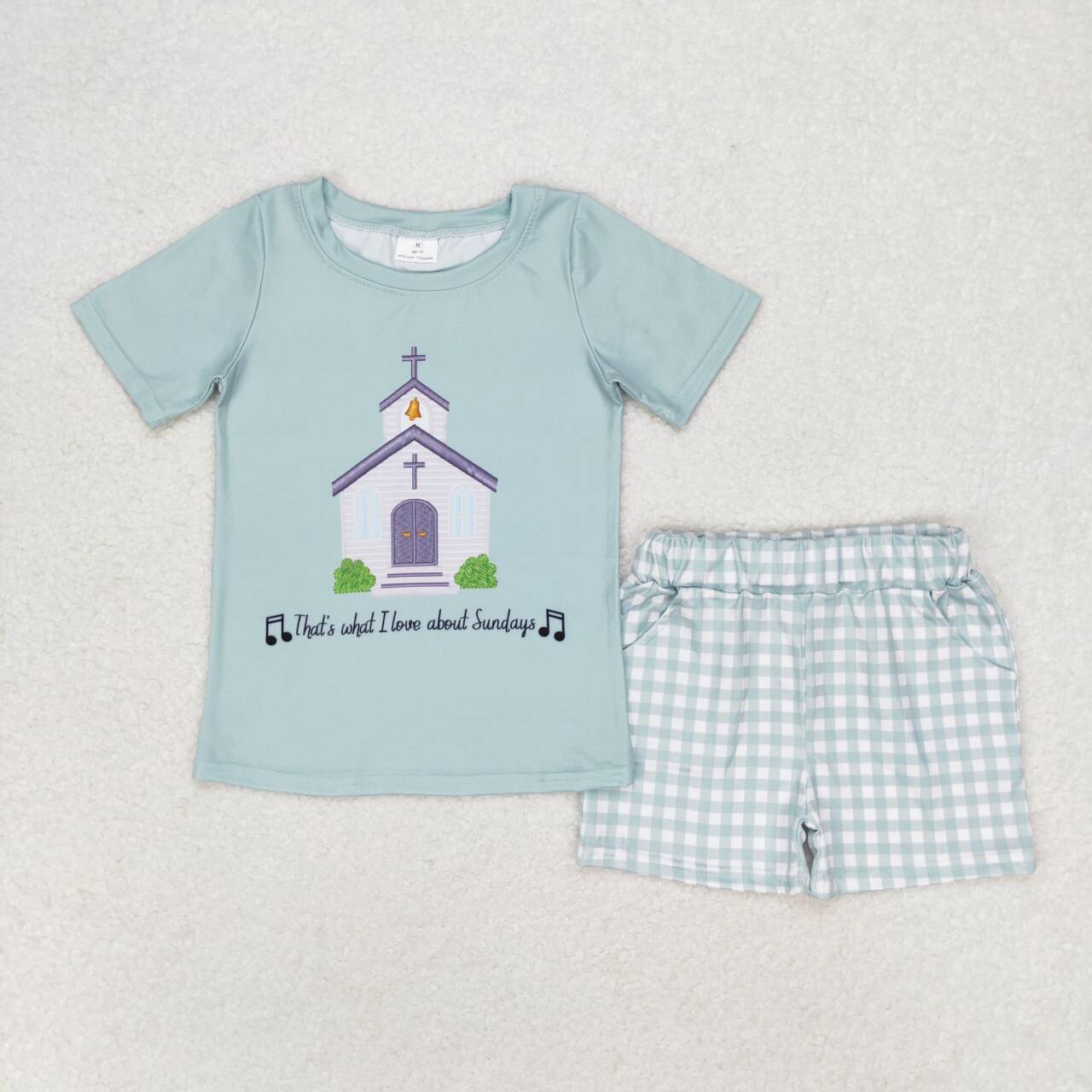 BSSO0858 Church Top Plaid Pants Boys Summer Clothes Set