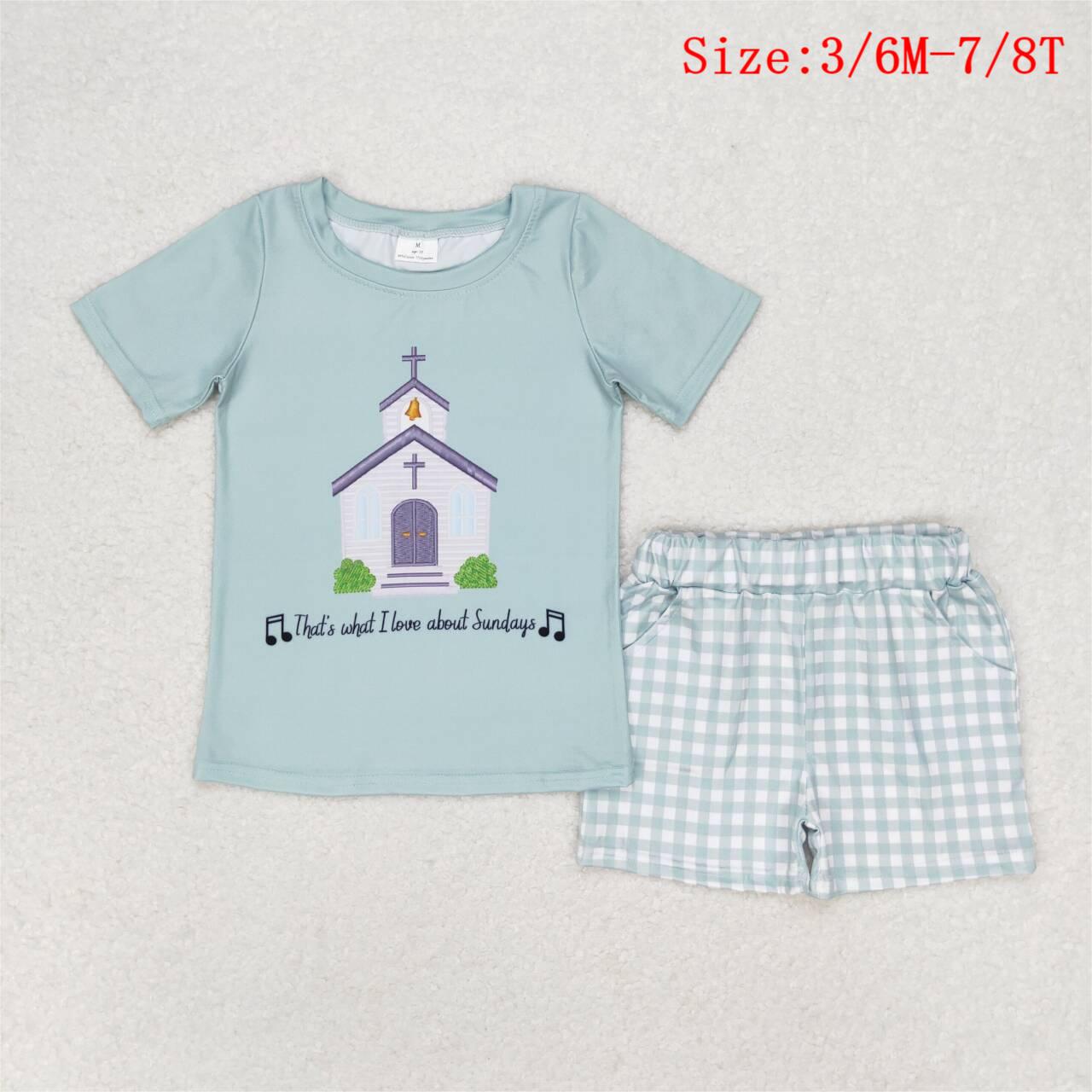 BSSO0858 Church Top Plaid Pants Boys Summer Clothes Set