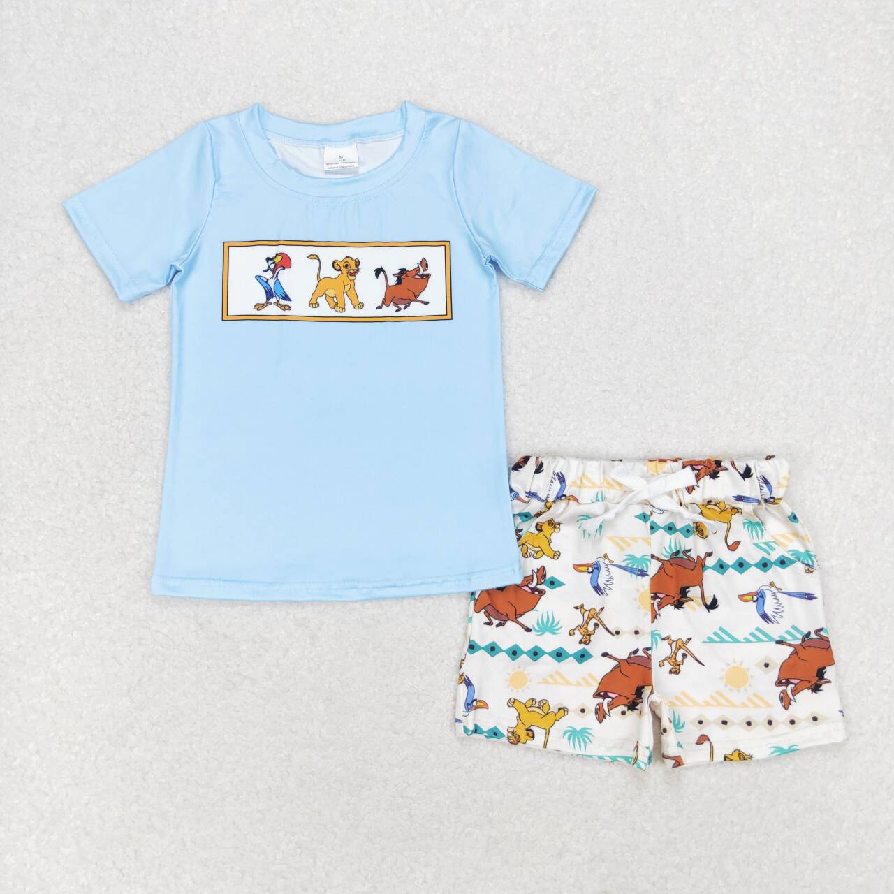 BSSO0882 Cartoon Lion Print Boys Summer Clothes Set