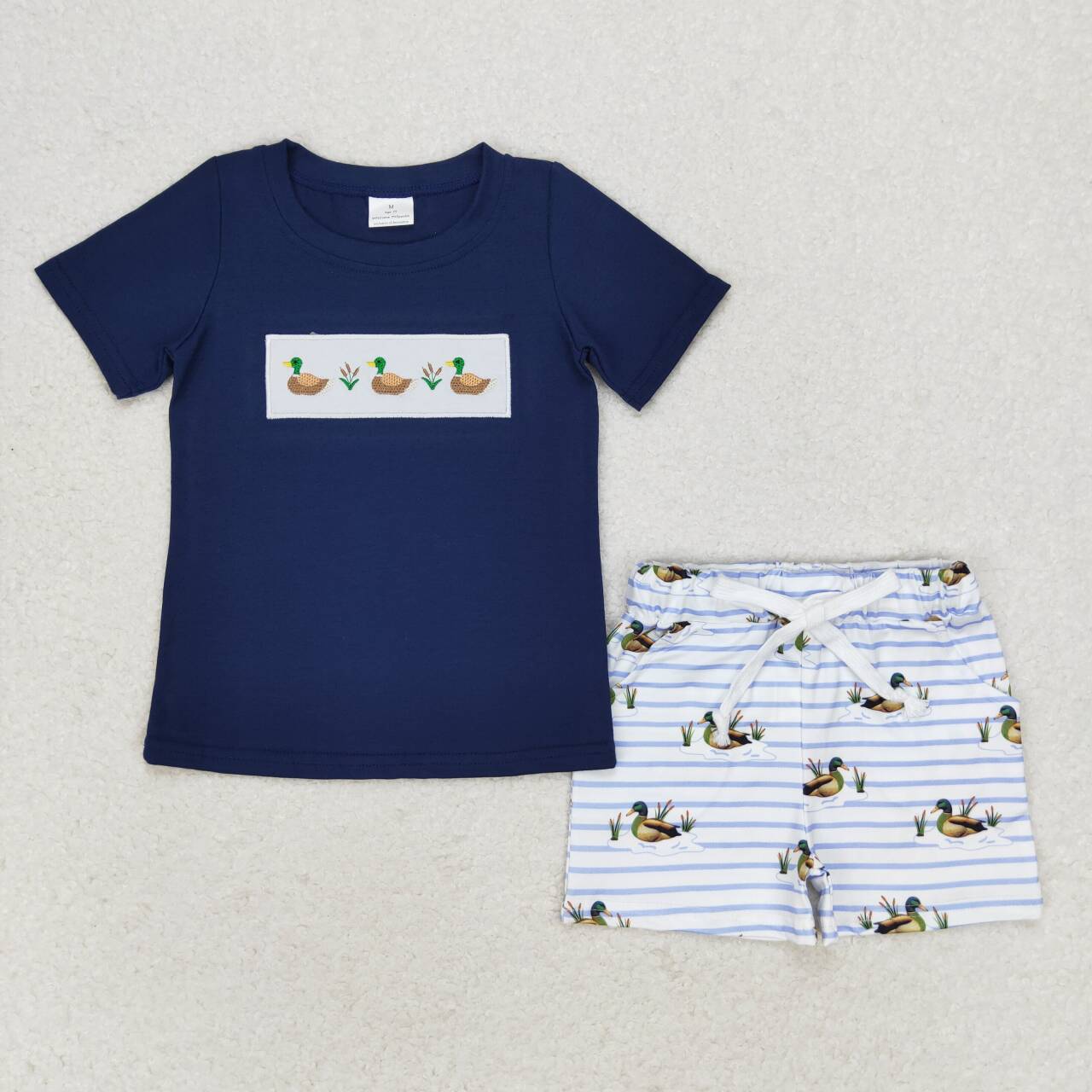 USA-Shop BSSO0884 Duck Embroidery Navy Top Pockets Shorts Boys Summer Clothes Set