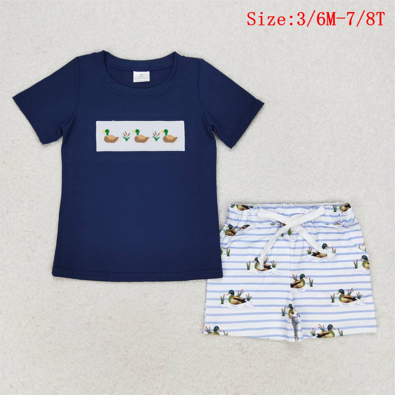 USA-Shop BSSO0884 Duck Embroidery Navy Top Pockets Shorts Boys Summer Clothes Set