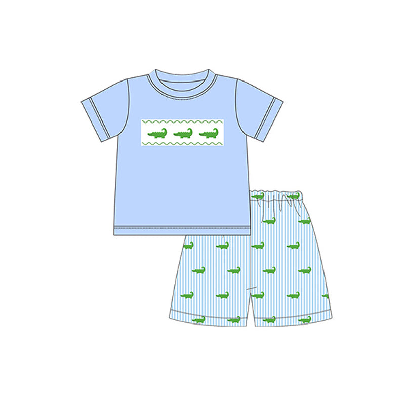 (Custom Design Preorder MOQ 5) Crocodile Print Boys Summer Clothes Set