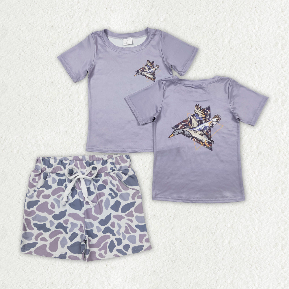 Grey Camo Shorts Boys Summer Clothes Set Brothers Wear