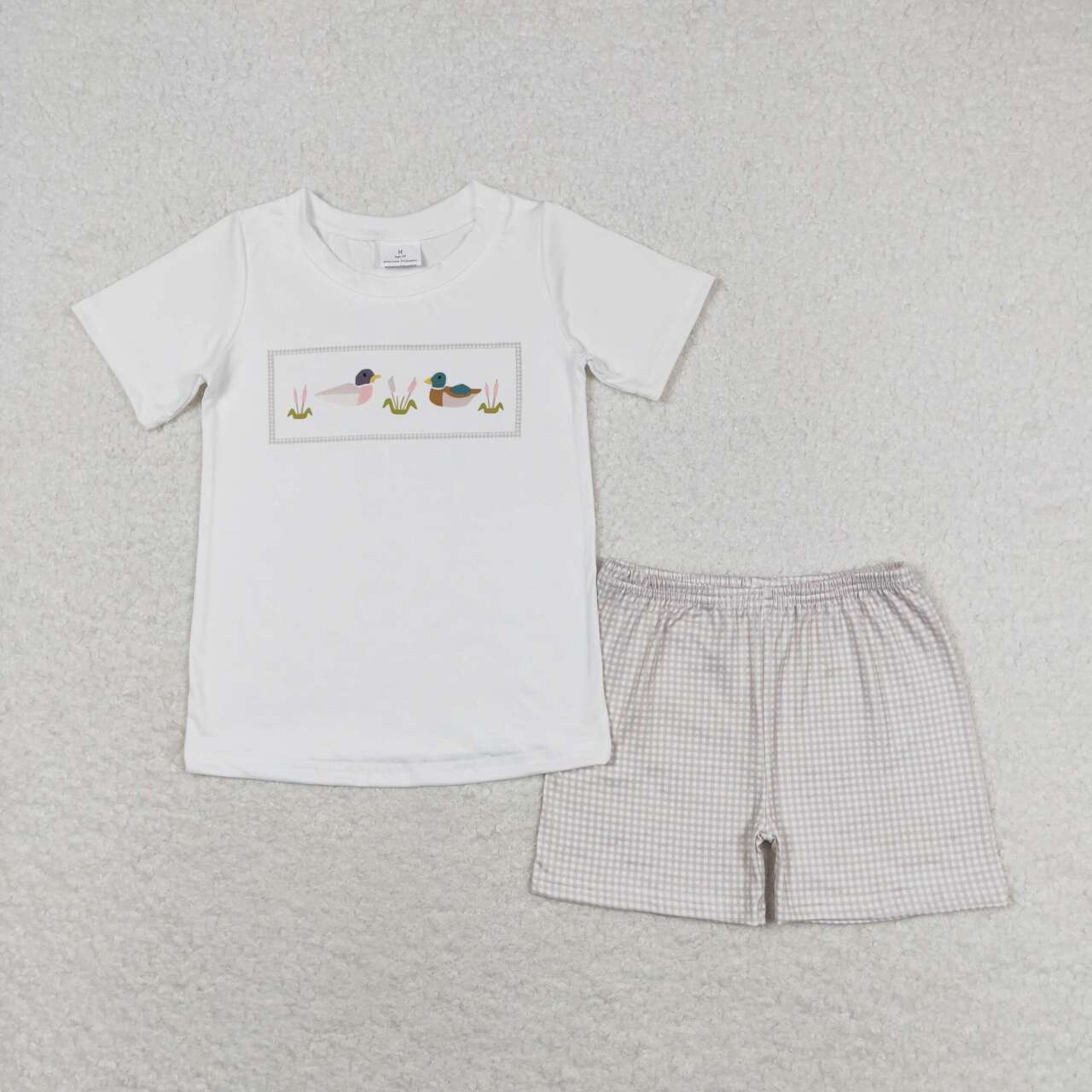 BSSO0960 Duck Top Plaid Shorts Boys Summer Clothes Set