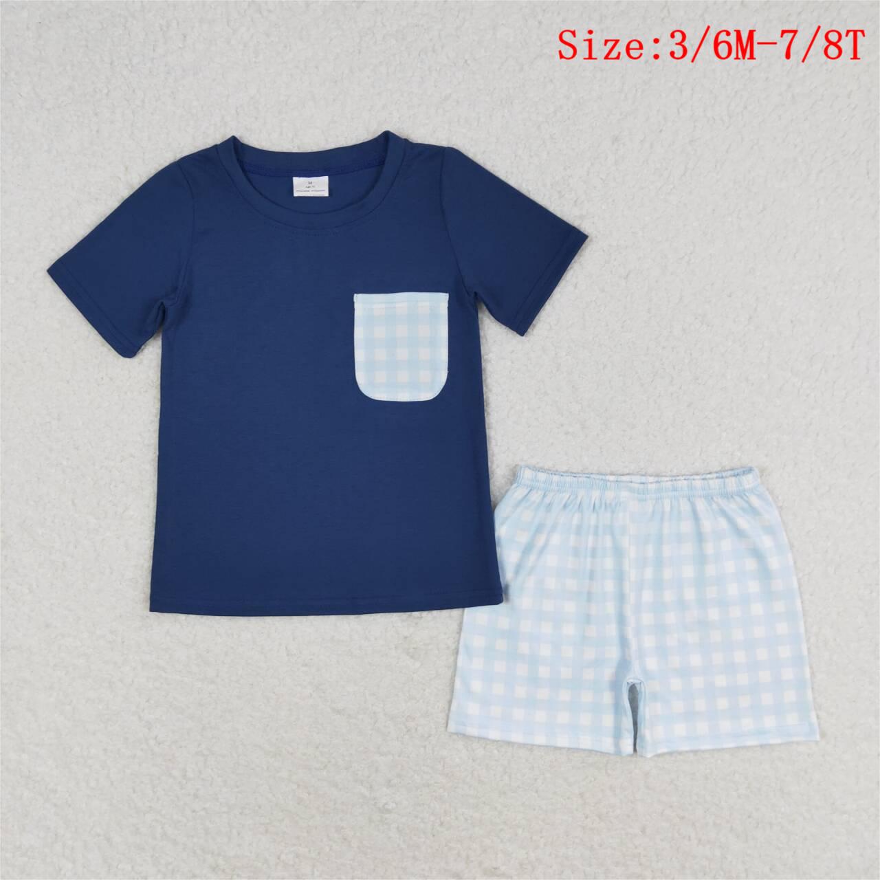 5 Styles Blue Pocket Top Plaid Shorts Boys Summer Clothes Set Brothers Wear