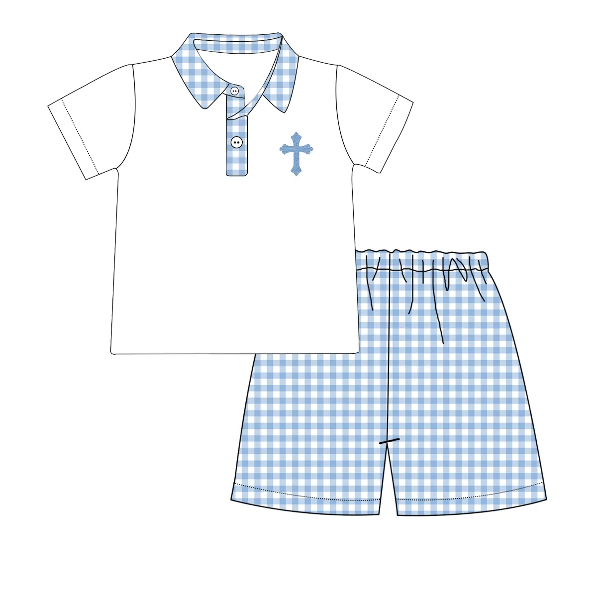 (Pre-order)BSSO1023 Cross Polo Top Plaid Shorts Boys Easter Clothes Set