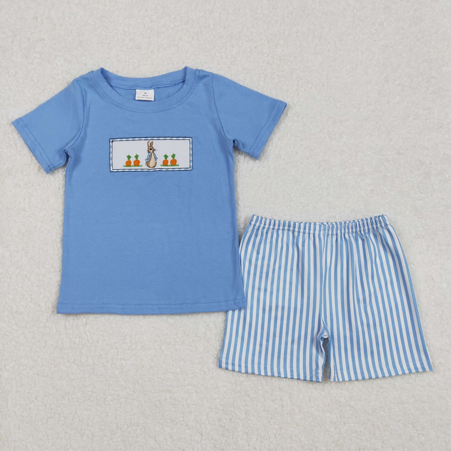 Bunny Embroidery Stripes Print Sibling Easter Matching Clothes