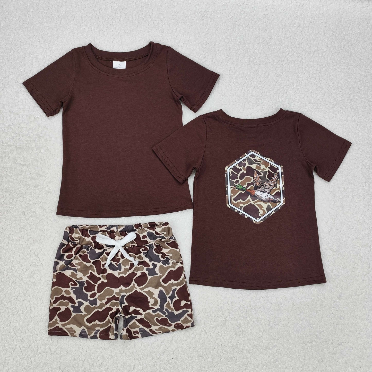 BSSO1061 Duck Vinyl Brown Top Camo Shorts Boys Summer Clothes Set