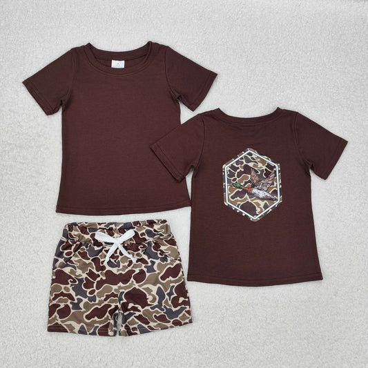 BSSO1061 Duck Vinyl Brown Top Camo Shorts Boys Summer Clothes Set