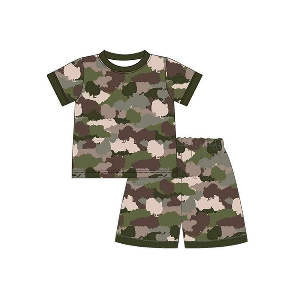 (Pre-order)BSSO1114 Green Camo Print Boys Summer Pajamas Clothes Set