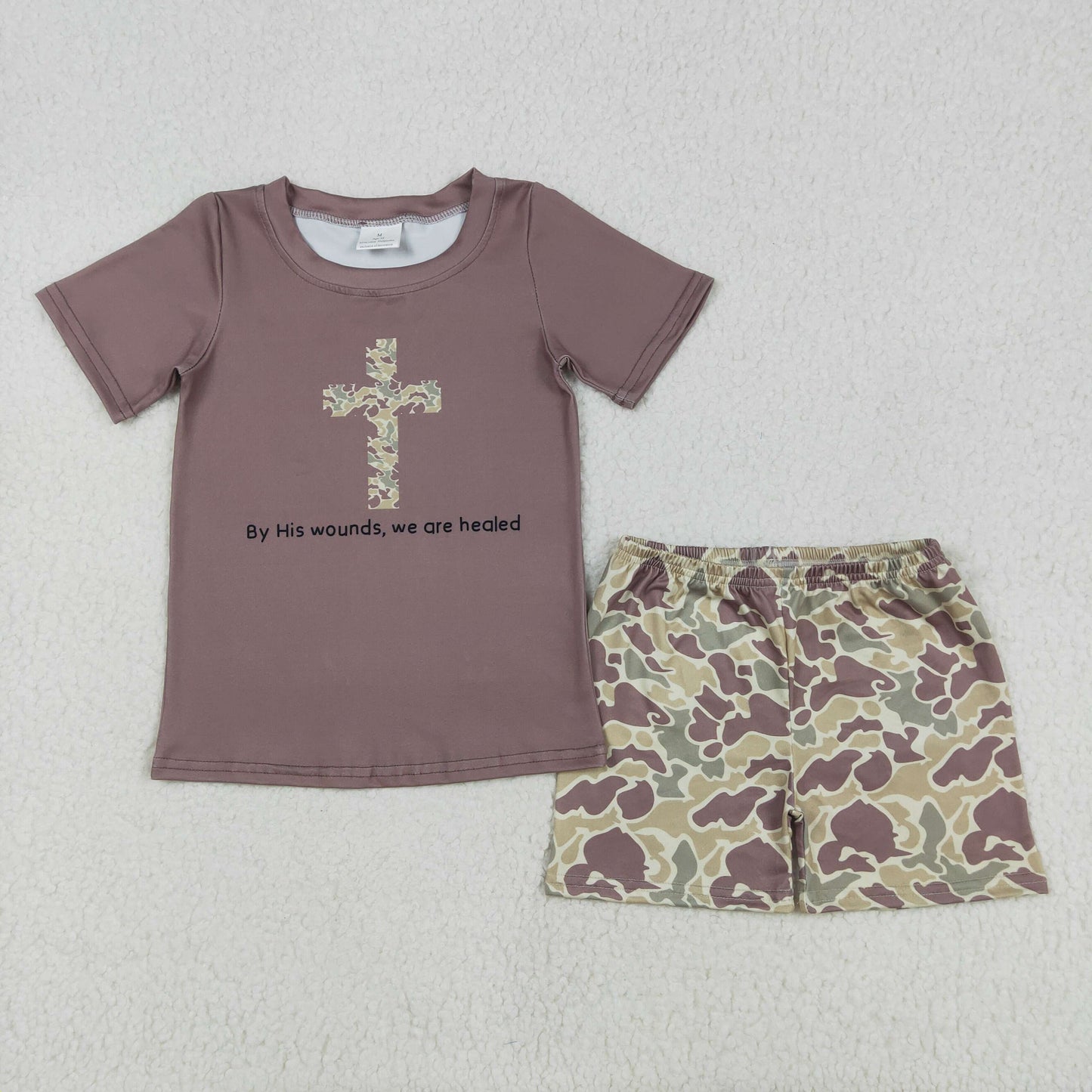 Cross Camo Brown Print Sibling Easter Matching Clothes