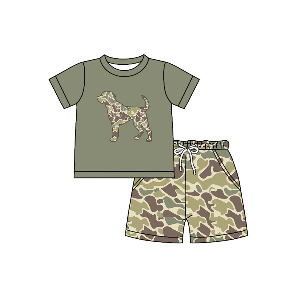 (Pre-order)BSSO1158 Dog Top Camo Shorts Boys Summer Clothes Set