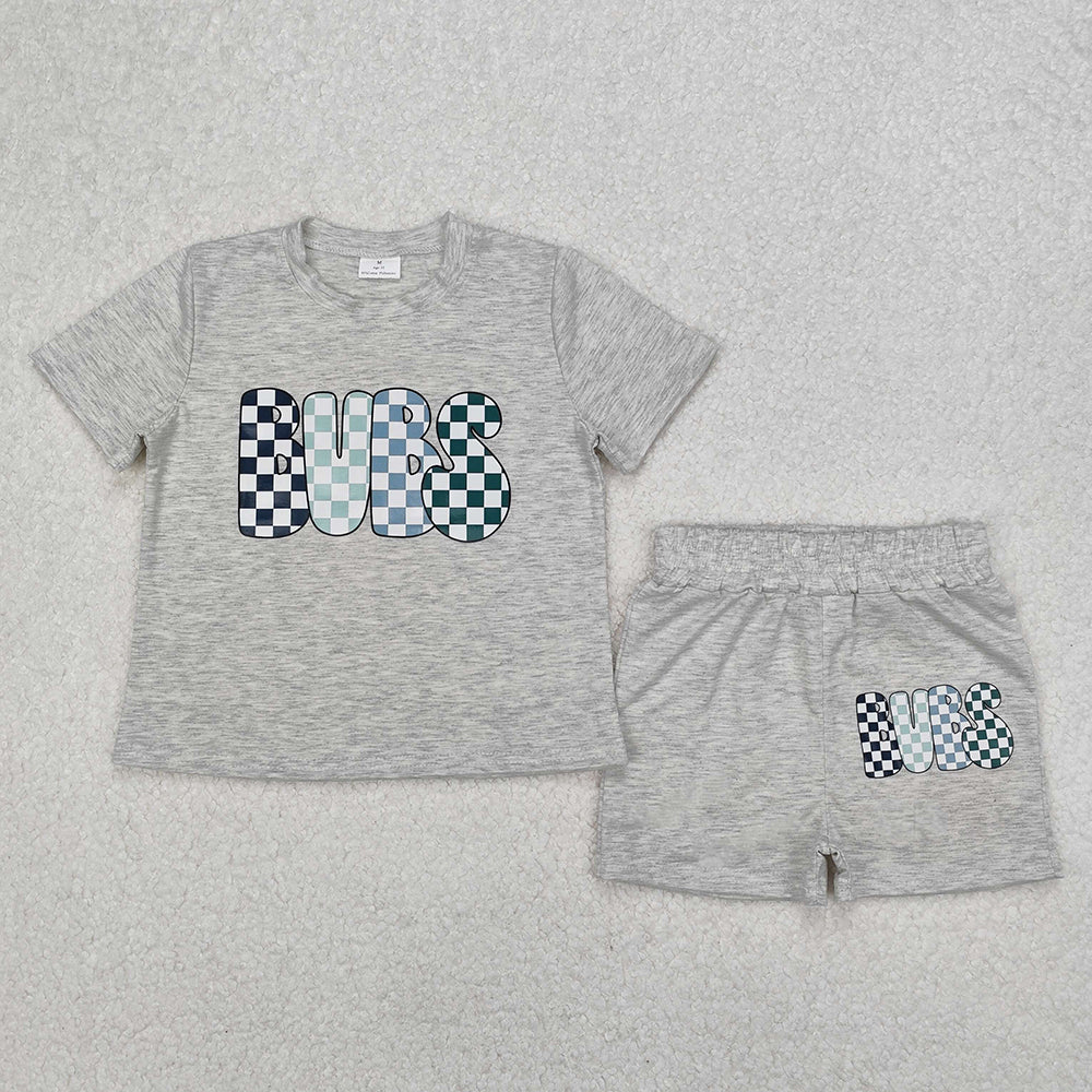 Vinyl Top Grey Shorts Kids Summer Clothes Set Sibling Outfits