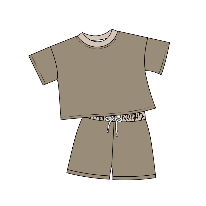 (Pre-order)BSSO1311 Brown Color Boys Summer Clothes Set