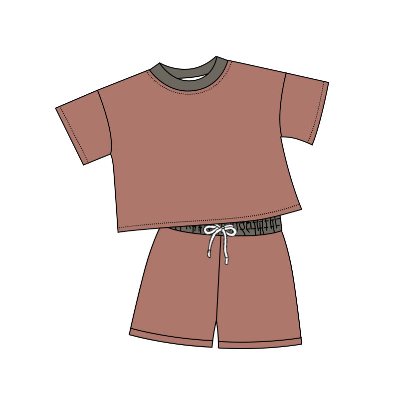 (Pre-order)BSSO1312 Brown Color Boys Summer Clothes Set