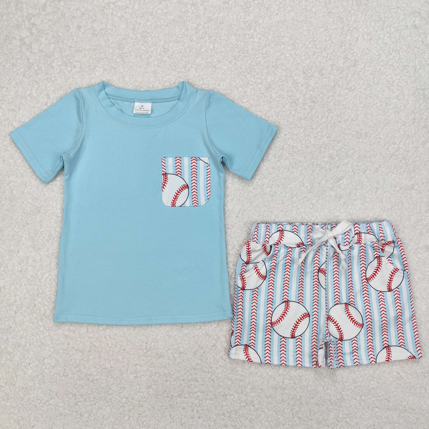 BSSO1317 Blue Pocket Top Baseball Shorts Boys Summer Clothes Set