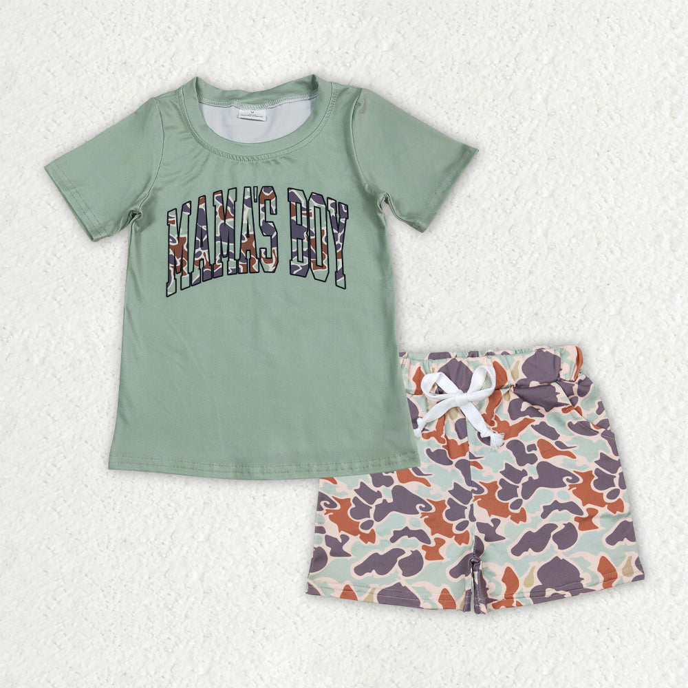 BSSO1344 MAMA'S BOY Green Top Camo Shorts Boys Summer Clothes Set