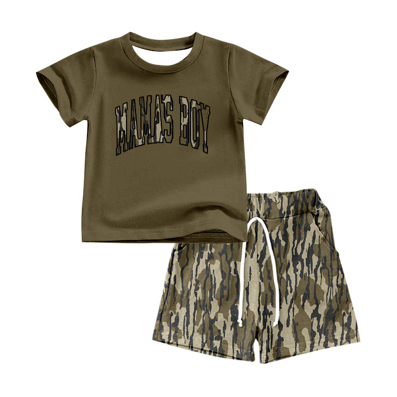 (Pre-order)BSSO1345 MAMA'S BOY Brown Top Camo Shorts Boys Summer Clothes Set