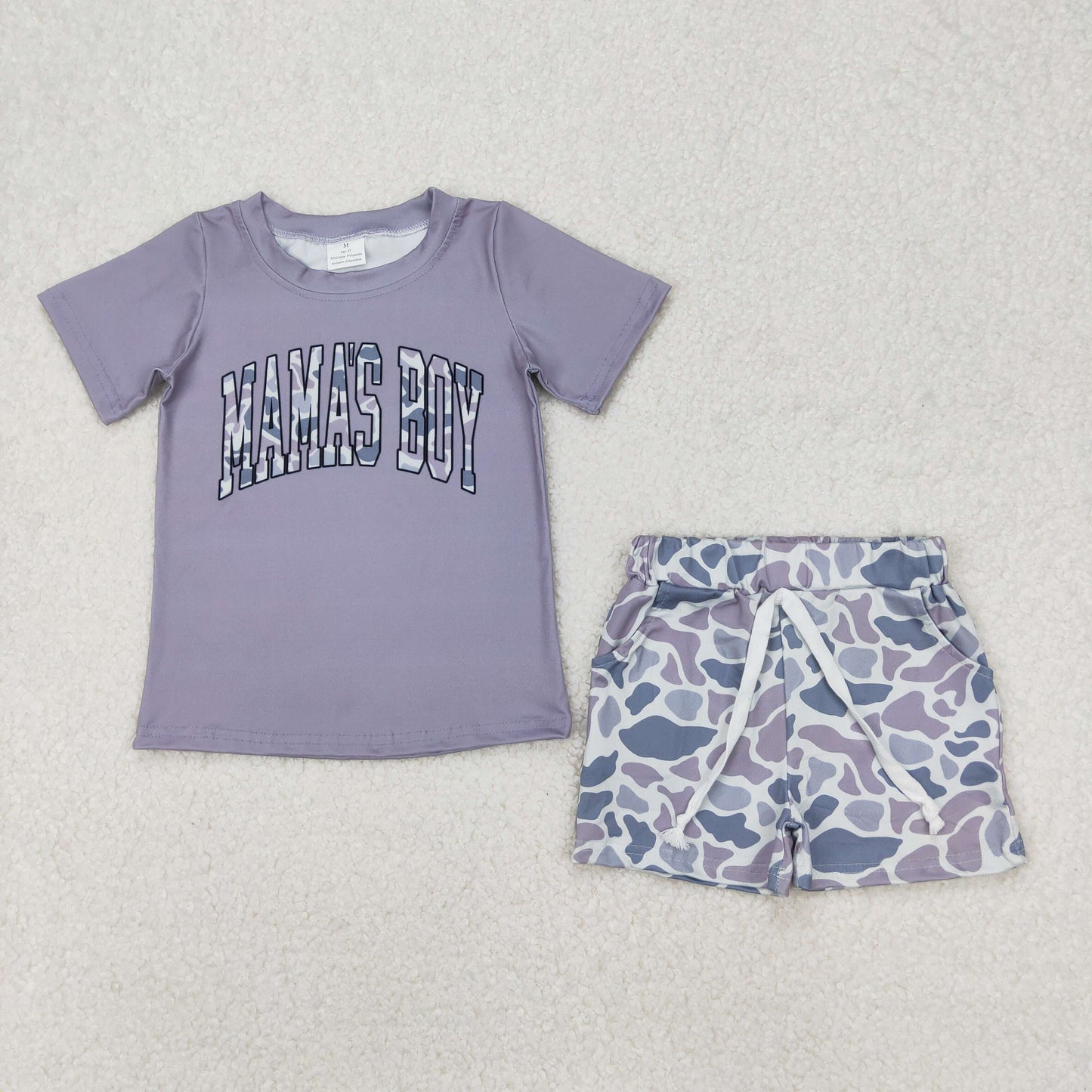 Grey Camo Shorts Boys Clothes Set Brothers Wear