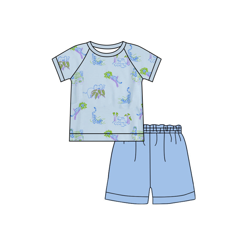 (Pre-order)BSSO1361 Animals Top Blue Shorts Boys Summer Clothes Set