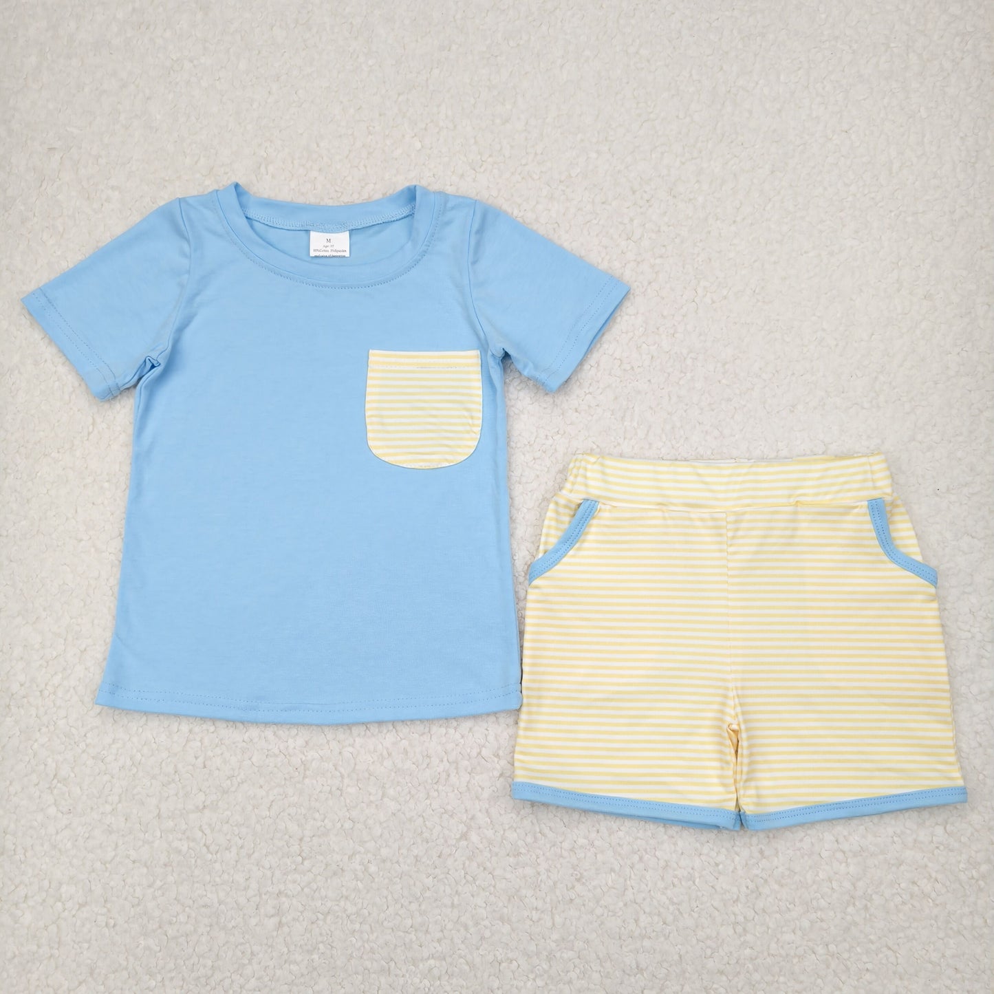 BSSO1393 Blue Pocket Top Stripes Shorts Boys Summer Clothes Set