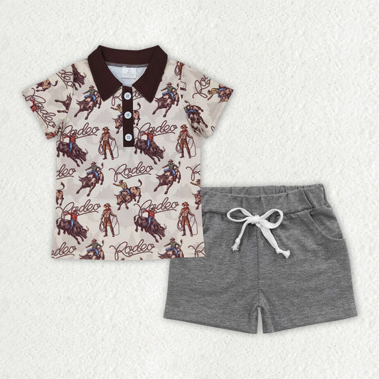 BSSO1466 Rodeo Top Grey Shorts Boys Summer Western Clothes Set