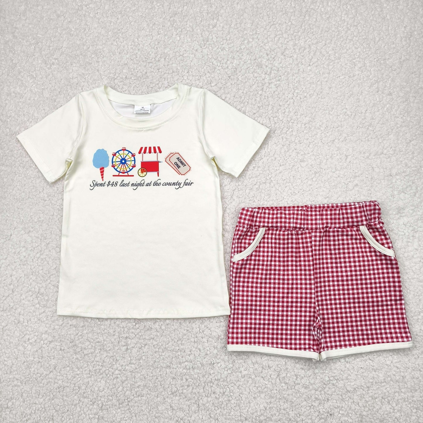 BSSO1468 County Fair Top Plaid Shorts Boys Summer Clothes Set