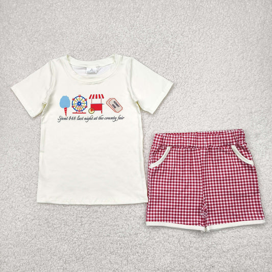 BSSO1468  County Fair Top Plaid Shorts Boys Summer Clothes Set