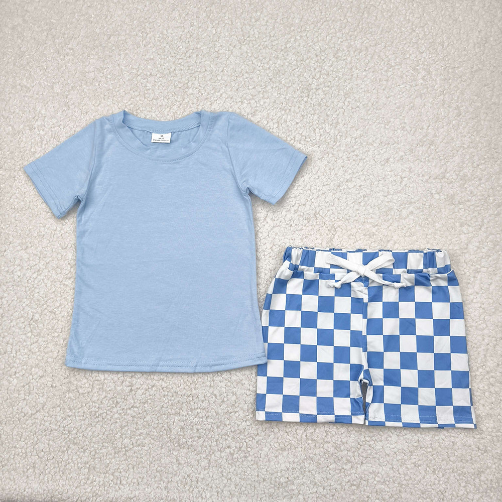 5 Styles Blue Pocket Top Plaid Shorts Boys Summer Clothes Set Brothers Wear