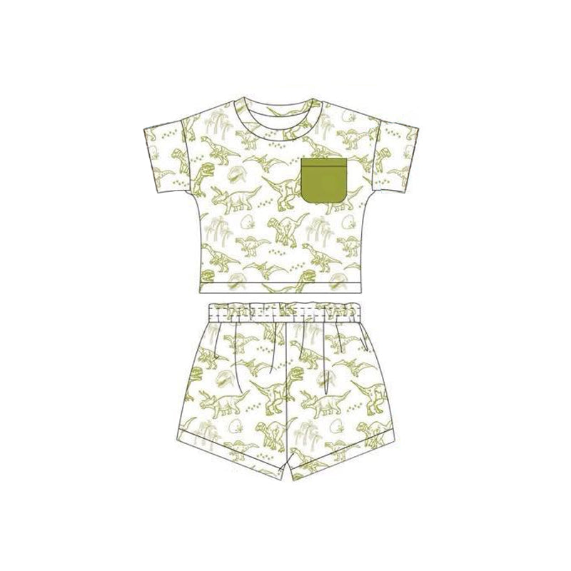 (Pre-order)BSSO1538 Pocket Top Dino Shorts Boys Summer Clothes Set