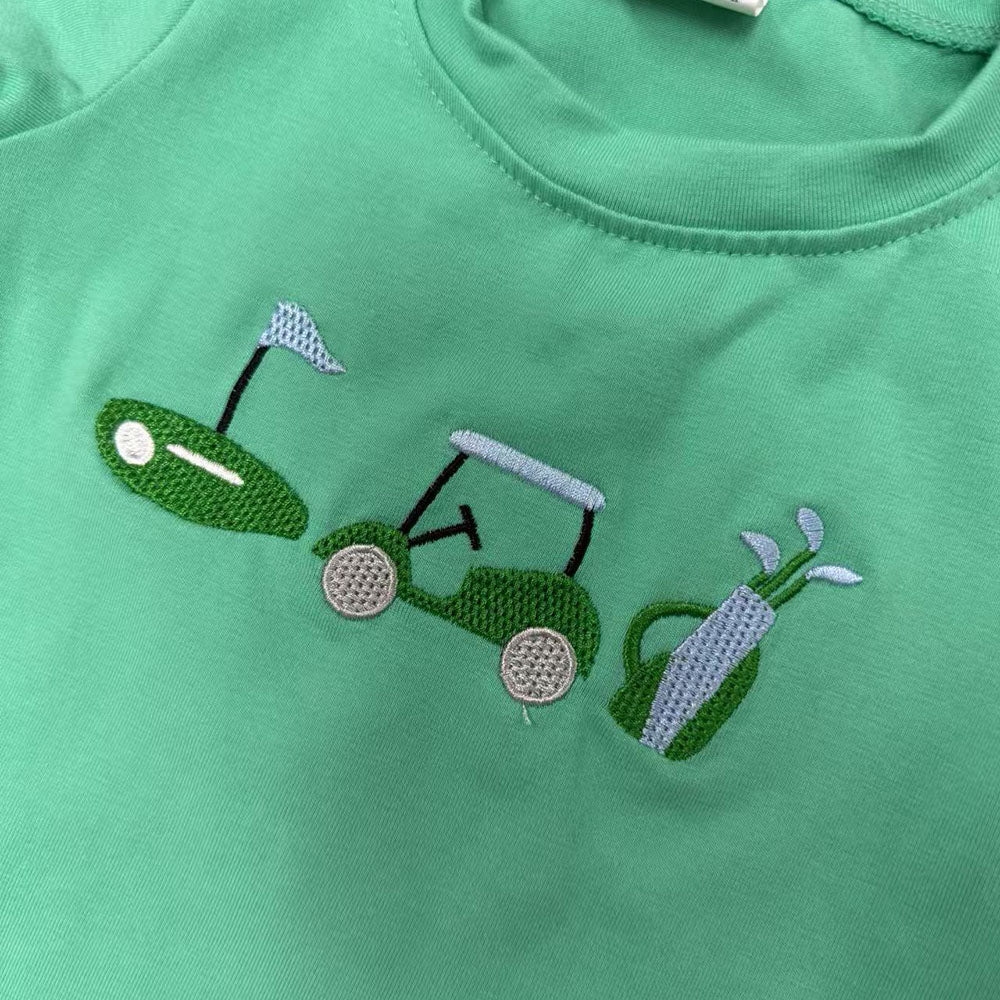 Golf Trucks Embroidery Top Shorts Kids Summer Clothes Set Sibling Wear