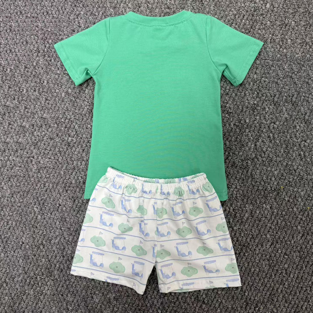 Golf Trucks Embroidery Top Shorts Kids Summer Clothes Set Sibling Wear