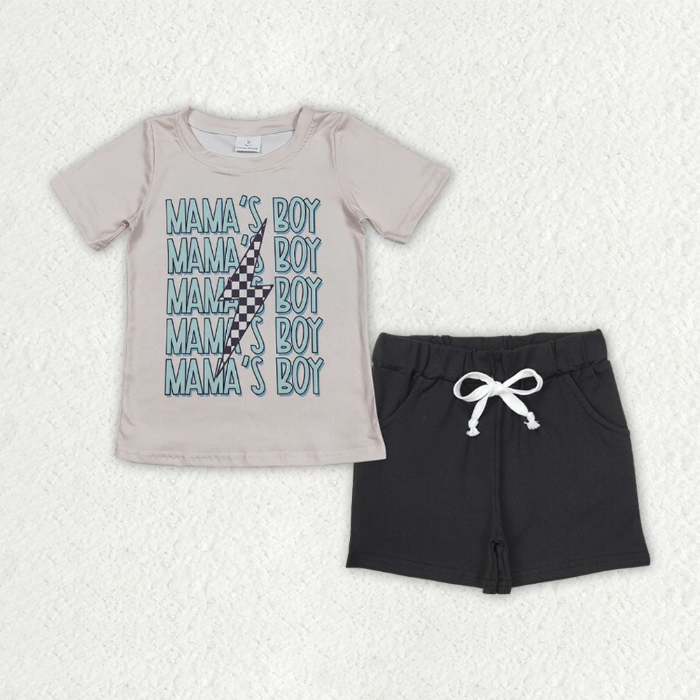 BSSO1543 MAMA'S BOY Flash Top Black Shorts Boys Summer Clothes Set
