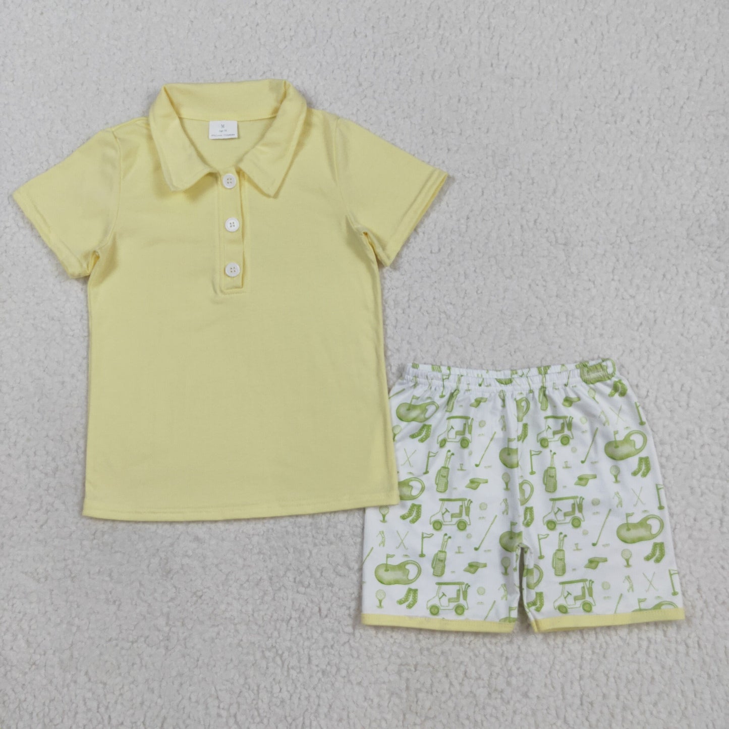 BSSO1546 Yellow Polo Top Golf Shorts Boys Summer Clothes Set