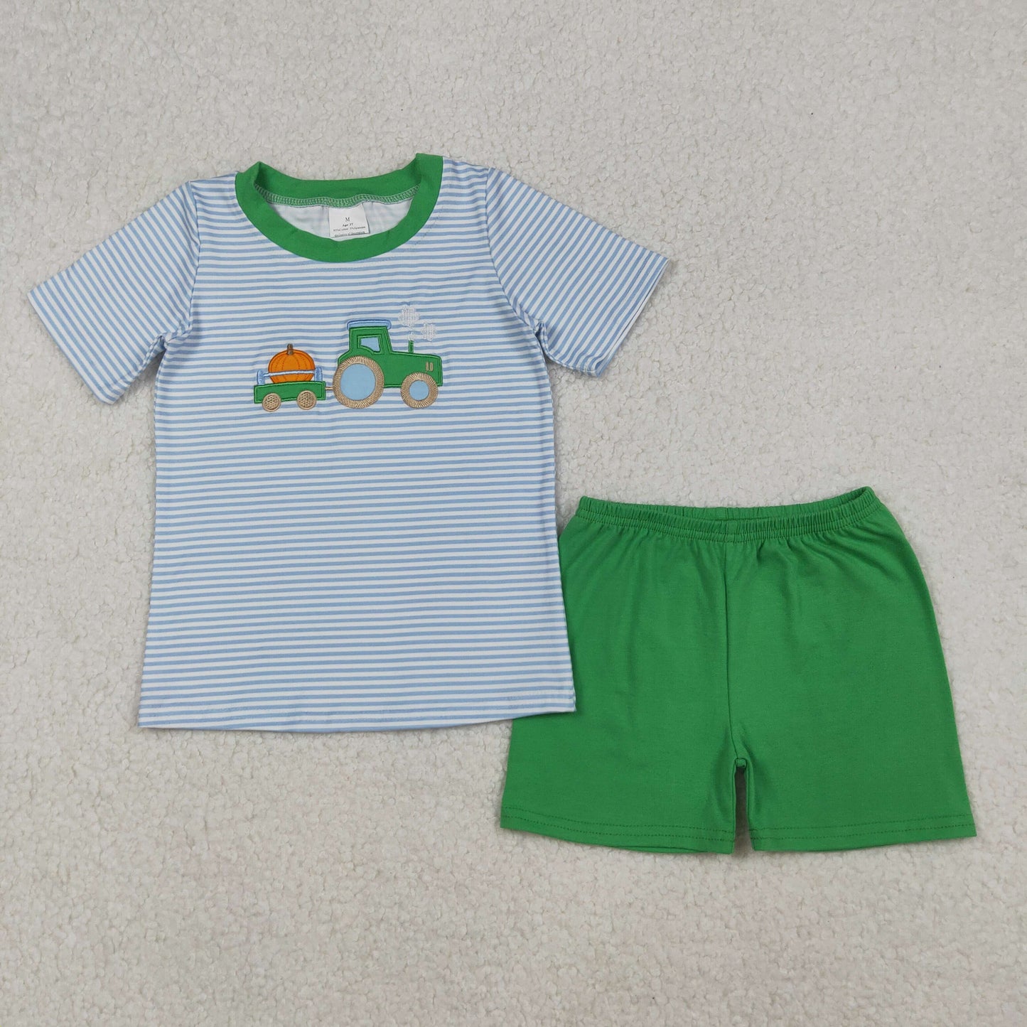 Tractors Pumpkin Embroidery Stripes Print Boys Fall Clothes Brothers Matching Wear
