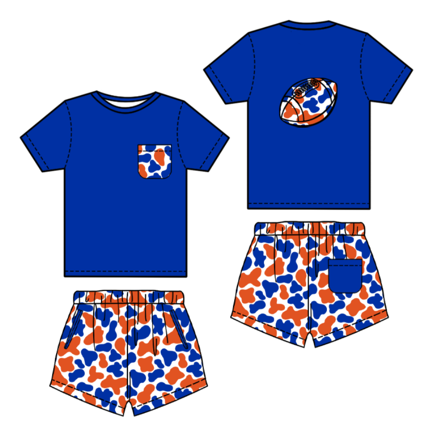 (Pre-order)BSSO1555 Football Blue Top Camo Shorts Boys Summer Clothes Set