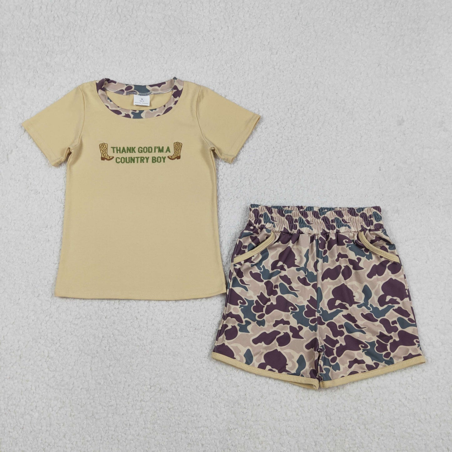 BSSO1577 Country Boy Embroidery Top Camo Shorts Boys Summer Clothes Set