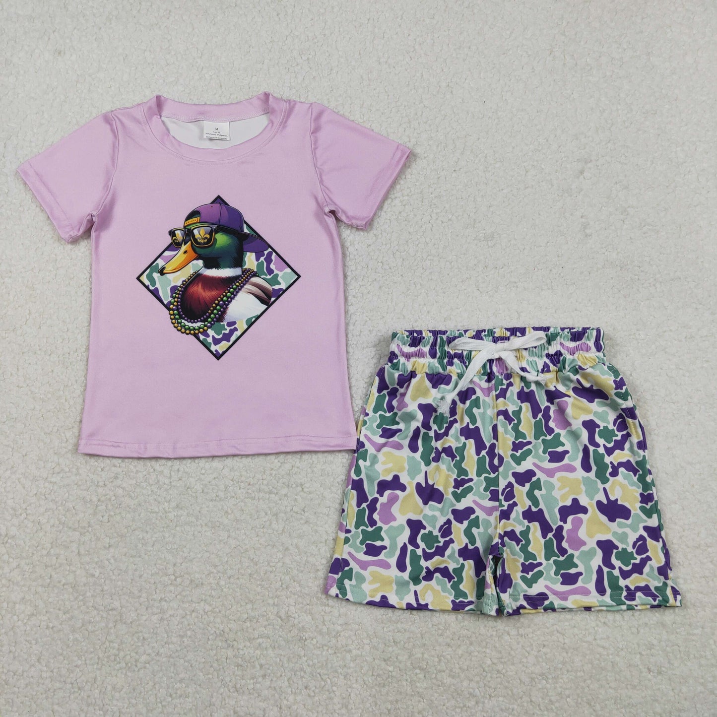 BSSO1583 Duck Top Purple Camo Shorts Boys Mardi Gras Clothes Set