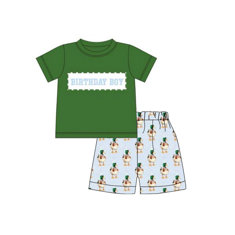 (Pre-order)BSSO1613 Birthday Boy Green Top Duck Shorts Boys Summer Clothes Set
