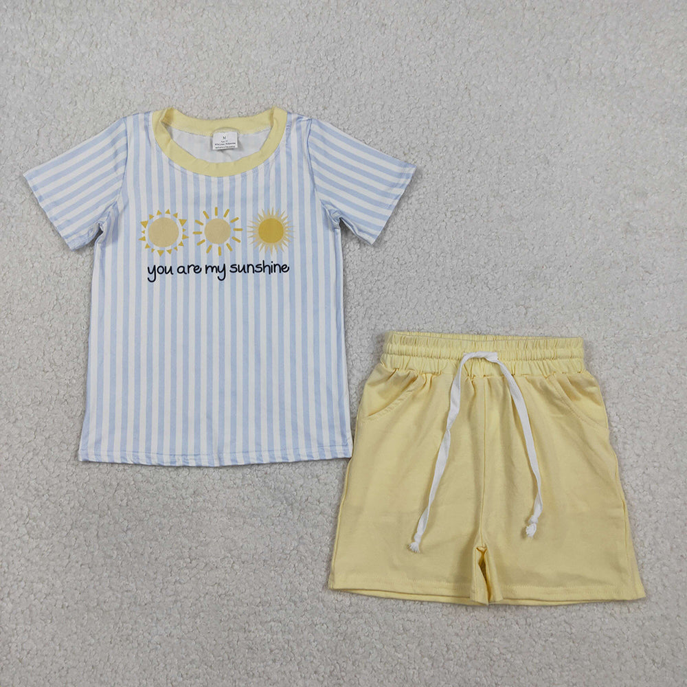 BSSO1734 You are my sunshine Stripes Top Yellow Shorts Boys Summer Clothes Set