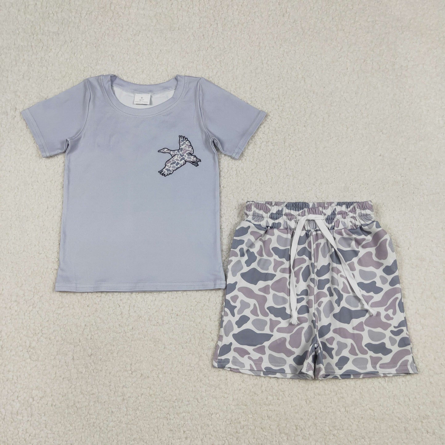 BSSO1787 Duck Top Grey Camo Shorts Boys Summer Clothes Set
