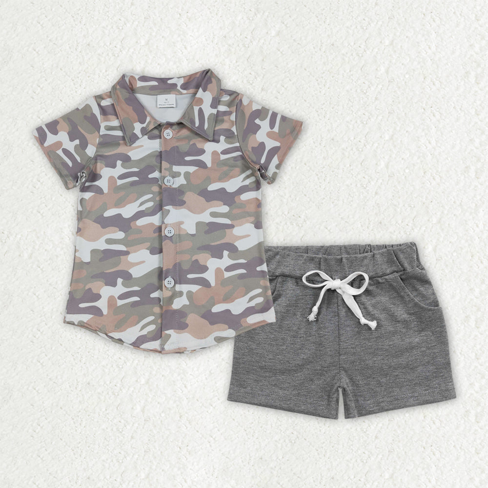 BSSO1803 Camo Top Grey Shorts Boys Summer Clothes Set