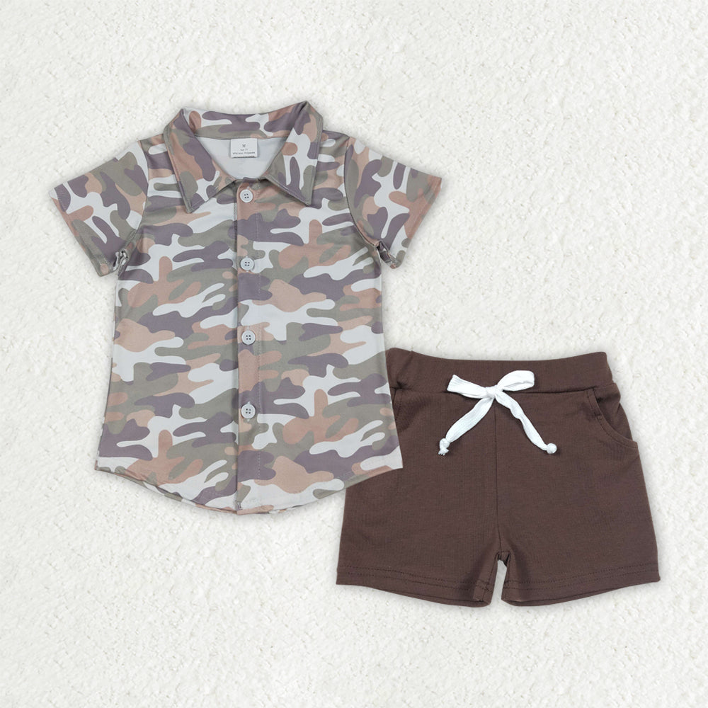 BSSO1804 Camo Top Brown Shorts Boys Summer Clothes Set