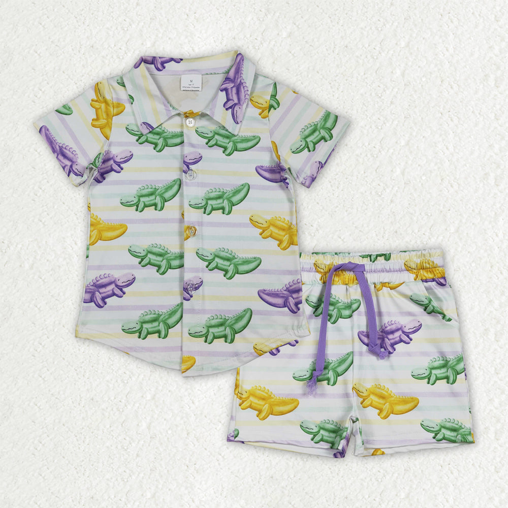 BSSO1859 Crocodile Print Boys Mardi Gras Clothes Set