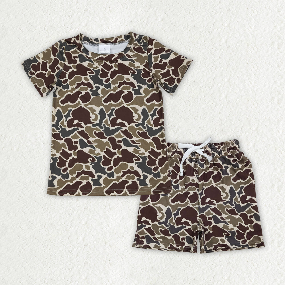 BSSO1903 Brown Camo Print Boys Summer Clothes Set