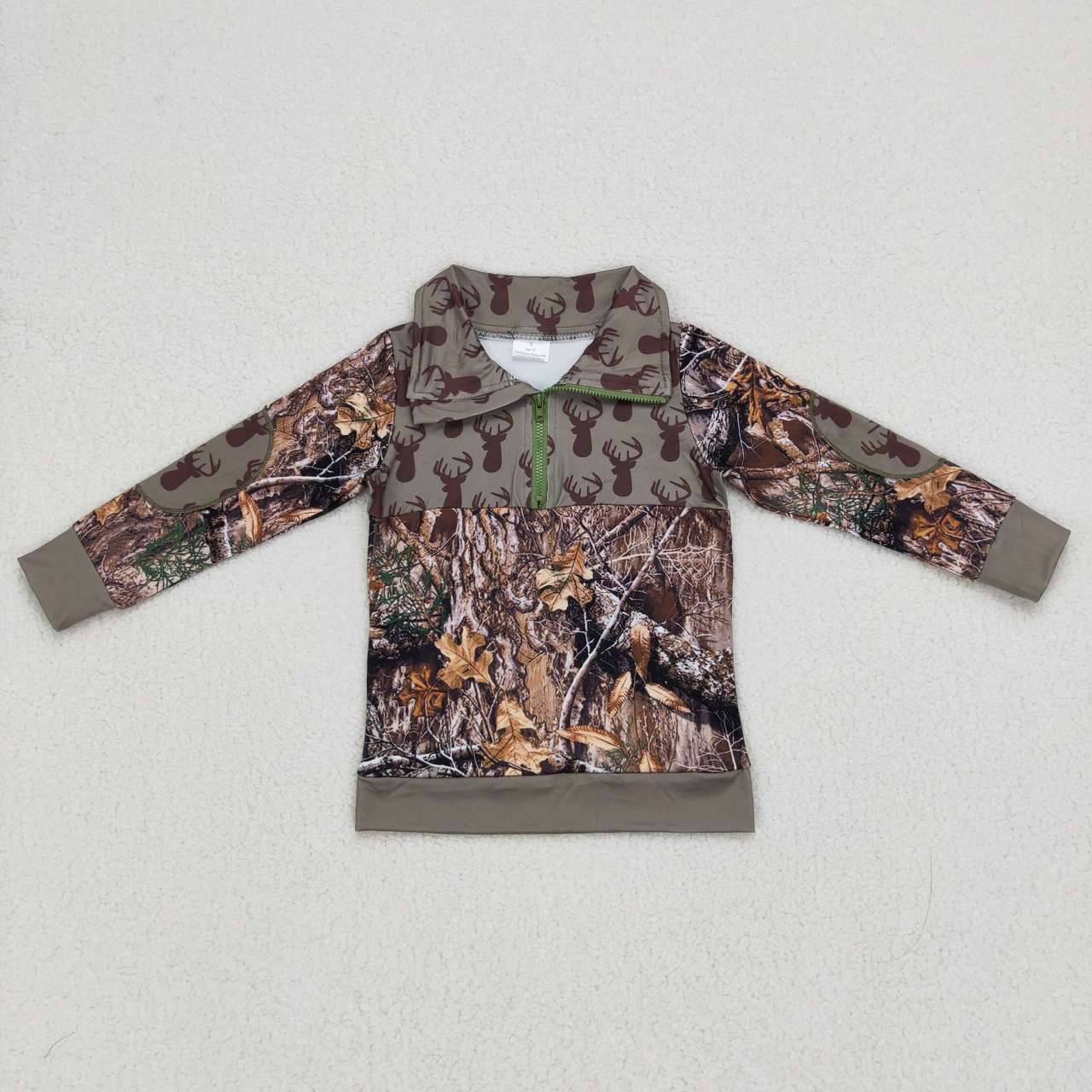 Boys Deer camo print boy zipper pullover BT0094